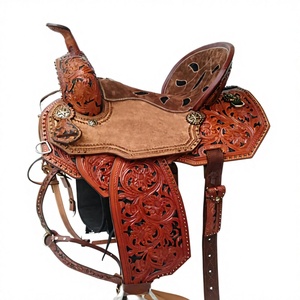 Selle Western sans arceau marron foncé en cuir naturel, gravure florale artisanale, siège rigide rembourré, pour l'équitation - Meilleures ventes - Product Image 1
