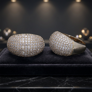 Bold 14K Yellow Gold Rhodium Plated Natural Diamond Brilliant Cut Classic <b>Dome</b> <b>Ring</b> Full Pave Setting Gemstone Accents Maximum - Product Image 4