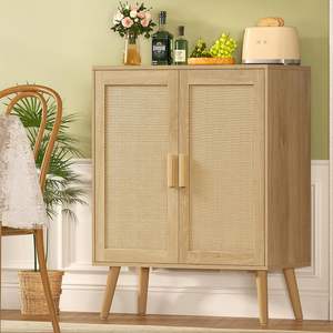 Gabinete de ratán, gabinete de buffet de aparador con 2 estantes y puertas, gabinete de almacenamiento bohemio, gabinete de acento - Product Image 1