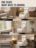 Fauteuil d'appoint moderne en cuir pleine fleur avec commande tactile manuelle, confortable pour salon, hôtel, appartement, chambre à coucher