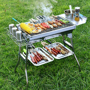 Barbecue pliable en acier inoxydable 57x48x33.5cm, portable, pour le camping en plein air, avec porte-outils, vente directe d'usine - Product Image 2