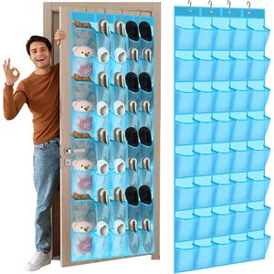 Organisateur de chaussures à suspendre sur la porte, 40 poches, en maille bleu ciel, pour rangement dans le placard, léger, type crochet - Product Image 1