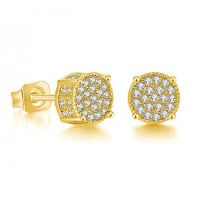 Stud <b>Earrings</b> Round Full Zircon Micro Inlaid Hip Hop Men's Party Fashion Jewelry Zinc Alloy Copper <b>Post</b> - Product Image 5