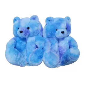 Shipping Directly Teddy Bear Fur Indoor Slippers Adult 2022 New Big Kids Teddy Bear Slippers Mommy And Me Teddy Bear Slippers