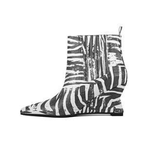 Bottines Chelsea pour femmes en PU à rayures tigrées bicolores, à bout pointu, avec talon compensé sculptural et élastique <span class=keywords><strong>large</strong></span>, pour l'hiver - Product Image 2