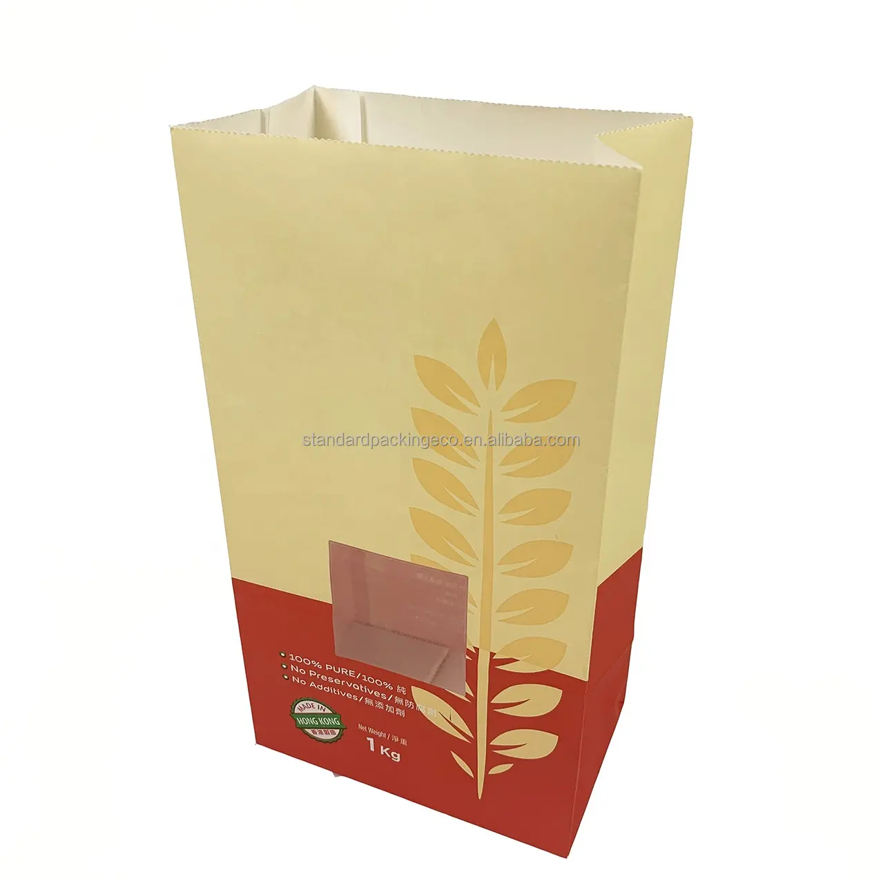 Bags Popcorn Packaging Brown Kraft Paper Laminated Plastic Bread Bag With Transparent Window