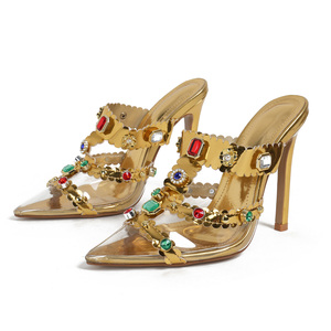 Nouvelles mules à talons hauts sexy et polyvalentes en strass pour soirée, collection 2024, style industriel lourd - Product Image 6