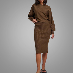 Ensemble deux pièces en maille côtelée épaisse et confortable, jupe fendue et haut pull, nouvelle collection automne <span class=keywords><strong>2022</strong></span>, disponible en ligne - Product Image 2