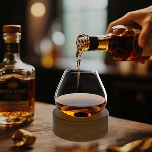 Copas de <span class=keywords><strong>Vino</strong></span> Giratorias de Cristal de 10 oz con Base de Madera, Copas de <span class=keywords><strong>Vino</strong></span> Modernas, Elegantes Copas para Degustación de Whisky y Vinos Tintos - Product Image 2