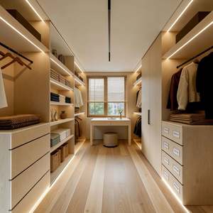 Armario de Madera Clara para Vestidor, Diseño Personalizado ODM para Toda la Casa, Iluminación LED Integrada, Almacenamiento de Alta Capacidad, Muebles para el Hogar - Product Image 5