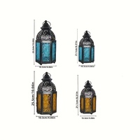 Lanterne en fer forgé et verre, jaune et bleu, coupe-vent, porte-bougie, décoration marocaine pour la maison, centre de table, ornement pour mariage et fête