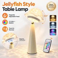 Lampe de table méduse, projecteur d'ondulations aquatiques, lumière de nuit RGB à 3 températures de couleur, commande tactile, lampe de chevet rechargeable
