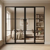 Ventana de Acero Estilo Francés con Marco de Hierro Forjado y Rejilla de Acero, Doble Acristalamiento, Arco, para el Hogar
