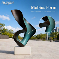 Sculpture paysagère contemporaine en métal, statue courbe escalonnée en bronze moucheté antique, art architectural, fabrication sur mesure