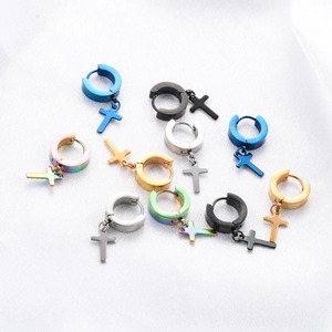 1 Pair Stainless Steel Punk Cross Pendant Hoop <b>Earrings</b> for Women <b>Men</b> Drop Dangle Hoop <b>Huggie</b> Ear Piercing Metal Rock Jewelry - Product Image 6