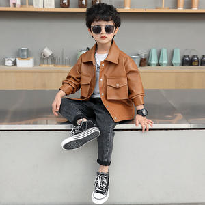 Blouson de moto en cuir pu pour enfants, col rabattu, garçon, nouvelle collection <span class=keywords><strong>printemps</strong></span> - Product Image 4