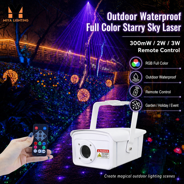 Full Color RGB Laser Star Projector 300mW 2W 3W Outdoor Starry Sky Light with Remote Control for Wedding Garden Theme Park