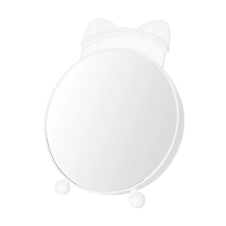 Fournisseurs portable miroir de maquillage rond de voyage blanc encadré organisateur debout boîte miroir avec étui de rangement et peigne