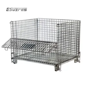 Metal Storage Wire Mesh Container Stackable Galvanized Steel Foldable Wire Mesh Pallet Cage