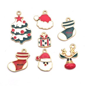 Accessoires de bijoux en alliage de zinc, motif de Noël, série Père Noël, avec émail goutte d'huile, pour collier, porte-clés, chaîne de téléphone portable et pendentif - Product Image 1