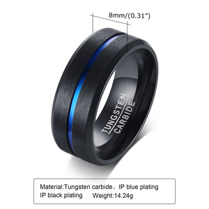 Bague en acier tungstène pour homme, nouvelle arrivée, vente chaude, 8 mm de large, incrustation bleue, bijoux de marque <span class=keywords><strong>OBE</strong></span>, vente en gros - Product Image 2