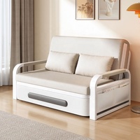 Sofá Cama con Mecanismo Extraíble y Bolsillo de Almacenamiento para Sala de Estar, Estructura Blanca, Tapizado en Cuero PU, Color Beige Verde Azulado, con Ruedas
