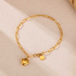 Bracelet en acier inoxydable avec pendentif rond en forme de cœur de pêche, design tendance, pour cadeau de mère ou de petite amie - Product Image 3
