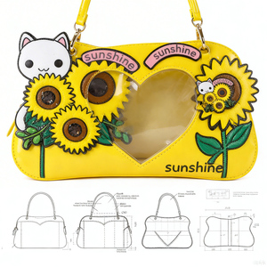 Sac bandoulière Anime Ita Bag avec broderie chat et soleil, personnalisable, avec fenêtre transparente, pour Comic Con - Product Image 2
