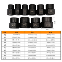 Jeu de douilles d'extraction de boulons à percussion industriels DIY avec adaptateur hexagonal Support personnalisé OEM pour écrou de boulon endommagé, 10/13 pièces