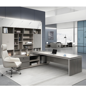 Meubles de bureau de luxe, bureau de direction moderne en forme de L avec armoire latérale, grand poste de travail pour PDG et directeur, taille personnalisée - Product Image 3