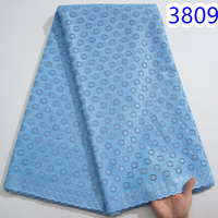 Tissu en Dentelle Suisse 2024 de Haute Qualité Original Dubaï Coton Nigérian Brodé 5 Yards Robe Africaine pour Hommes 3809