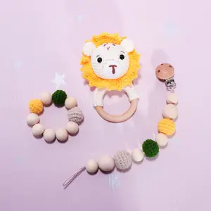 New newborn bunny beads ring clip sonaglio sensoriale peluche lenitivo masticare giocattoli per la dentizione del bambino set di massaggiagengive per bambini all'uncinetto in legno