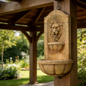 Electric <strong>Powered</strong> Weather Resistant Portable Outdoor Fiberglass Resin Lion Head Wall <strong>Water</strong> <strong>Fountain</strong> - Product Image 2