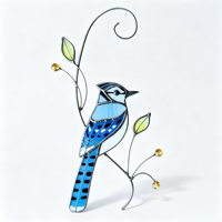 Ornement mural artisanal Art Déco en vitrail bleu avec motif de colibri, en métal, pour la maison, nouveau modèle OEM/ODM