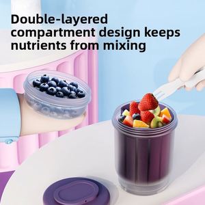 Double-Layer Round Plastic Salad Cup with Spoon - Portable <b>Breakfast</b> <b>Container</b>, Trendy Fruit Cup for Office Workers and Students - Product Image 2