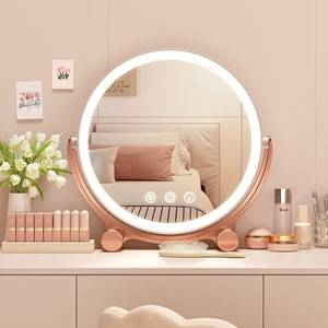 <b>LED</b> Cosmetic <b>Mirror</b> Round Desktop Metal Frame Gold Plated 5X Magnification Lighted <b>Makeup</b> <b>Mirror</b> with USB Charging - Product Image 1
