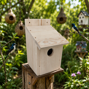 Nichoir pour oiseaux bleus en cèdre pour l'extérieur, protection contre les prédateurs, conception ventilée et panneau d'accès facile pour le nettoyage, bois naturel - Product Image 6