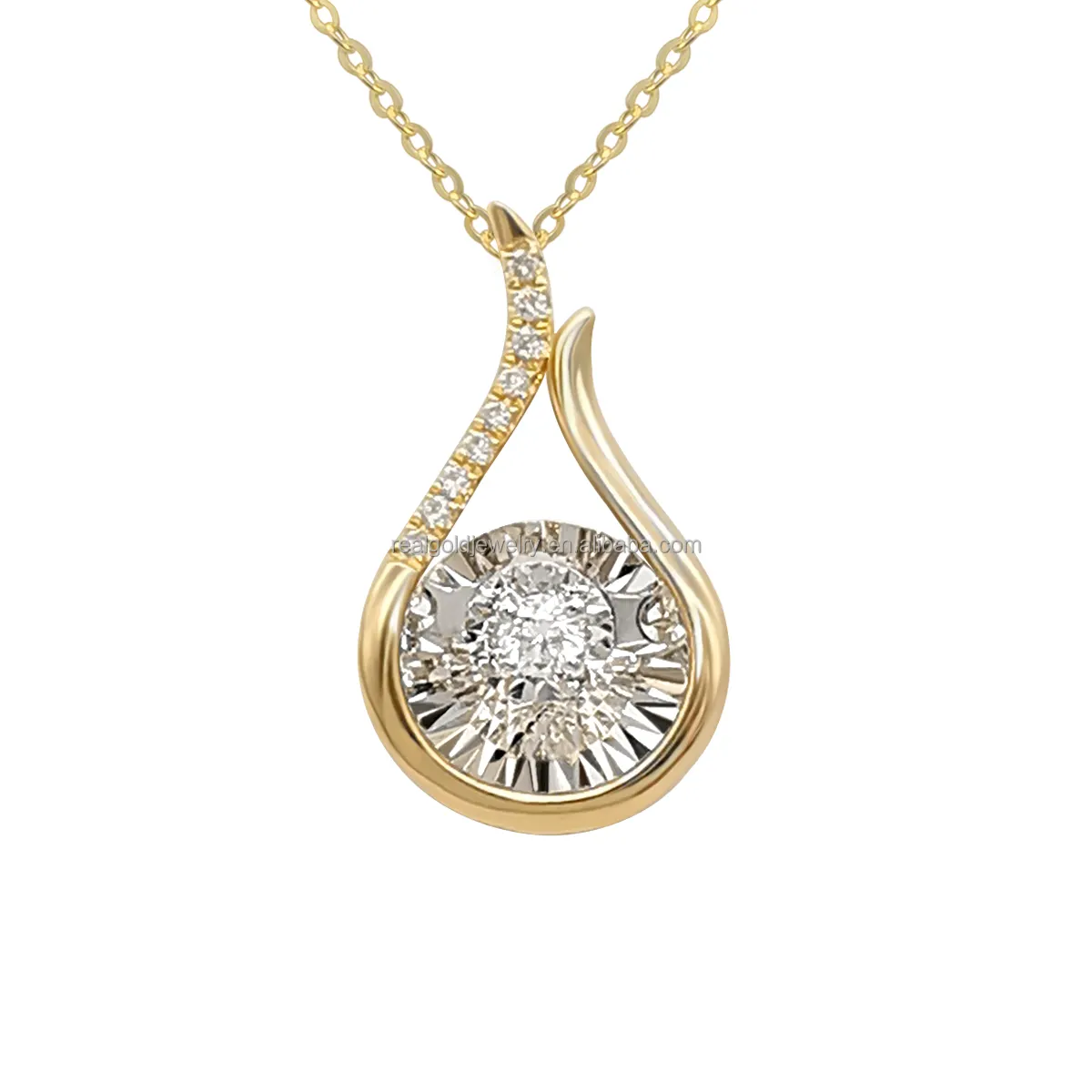 Luxury Jewelry Solid 18K Gold Necklace Dancing Diamond 18K Real Gold Pendant Necklace Fine Jewelry Wholesale