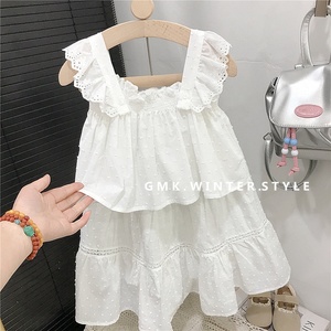 Conjunto de 2 Piezas para Niña, Suave y Agradable al Tacto, Mezcla de Algodón, <span class=keywords><strong>Top</strong></span> con <span class=keywords><strong>Tirantes</strong></span> y Falda con Detalles de Encaje - Product Image 5