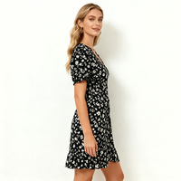 OEM Maßgeschneiderte Günstige Casual Plus Size Damenkleidung V-Ausschnitt Damen Casual Vintage Kleid Elegantes Damenkleid Blumen Midi-Kleid