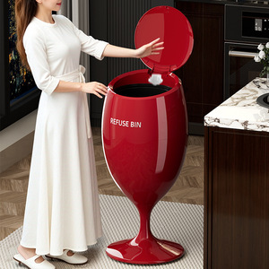 Wine Glass Trash Can 8403 White Flip Top Lid Indoor Waste Bin for Bedroom Living Room Kitchen - Product Image 2