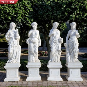 等身大の自然な白い大理石の彫像四季の彫像大理石の女性の彫刻ベース付き - Product Image 5