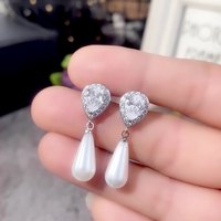 Elegantes Pendientes de Novia para Boda, con Perlas de Imitación en Forma de Lágrima, Chapados en Plata y con Circonita Cúbica