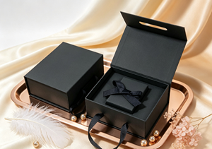 Eco-Friendly Recyclable Thick <b>Black</b> Special Hard Paper Book Shaped Gift <b>Box</b> with Magnetic Closure and Same Color Ribbon Handle - Product Image 6