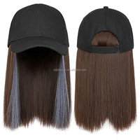 Casquette Perruque Cheveux Synthétiques Bob Courte de Haute Qualité en Gros, Casquette de Baseball avec Perruque Noire pour Femmes