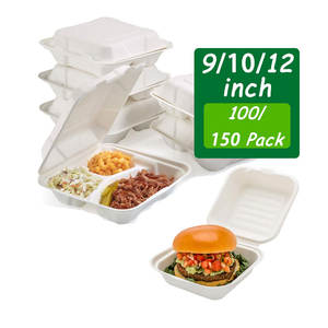 Personalizzabile 500ml frigorifero e <span class=keywords><strong>microonde</strong></span> sicuro biodegradabile 6x6 pollici canna da zucchero contenitore per alimenti hamburger bagasse scatole a conchiglia - Product Image 2