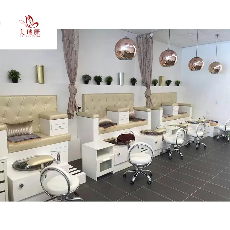 Cadeira de manicure e pedicure luxuosa com gaveta para salão de beleza, couro tufado duplo, para cílios, pés, spa e pedicure