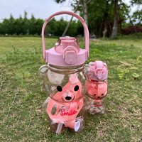 Bouteille d'eau transparente en forme d'ours XHL SUB, deux pièces, unisexe, gobelet inspiré des dessins animés pour enfants avec paille de dessin animé