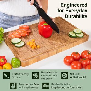 Planche à découper en <span class=keywords><strong>bambou</strong></span> FSC extra large et épaisse, bloc <span class=keywords><strong>de</strong></span> boucher en bois pour viande, barbecue, dinde - Product Image 6