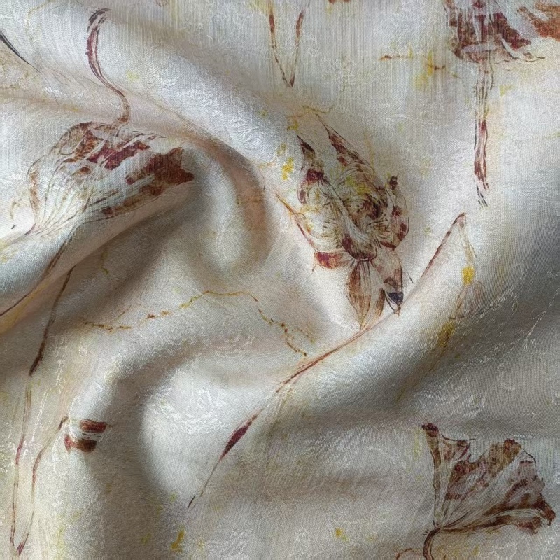 40% Lyocell 38% Rayon 12% Nylon 10%Wool Printed Brocade Fabric Eco-Friendly Woven Dress Fabric Breathable Anti-Odor Medium